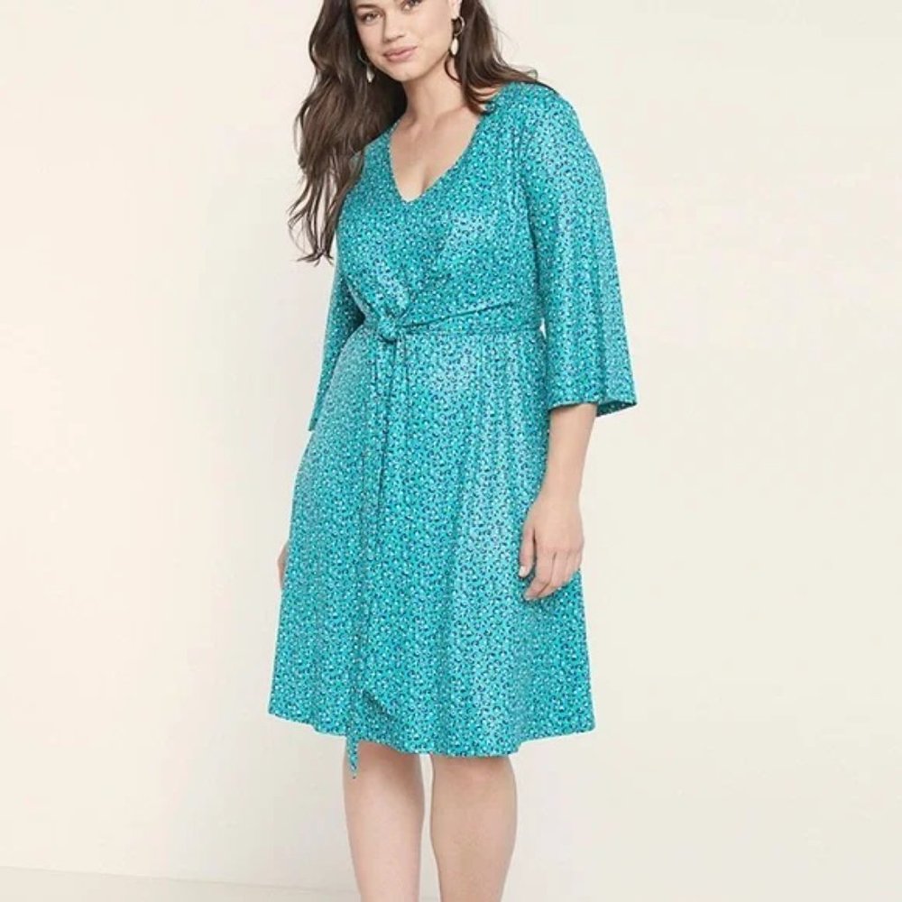 NWOT Eloquii Teal Leopard Print Faux Wrap Waist Dress S 14